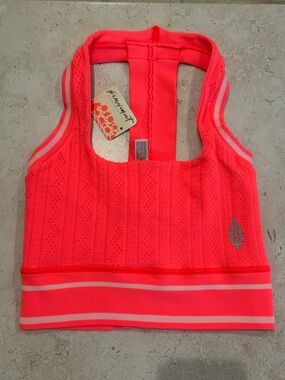 FP Movement by Free People Neon Coral Pink Striped and Textured Sports Bra